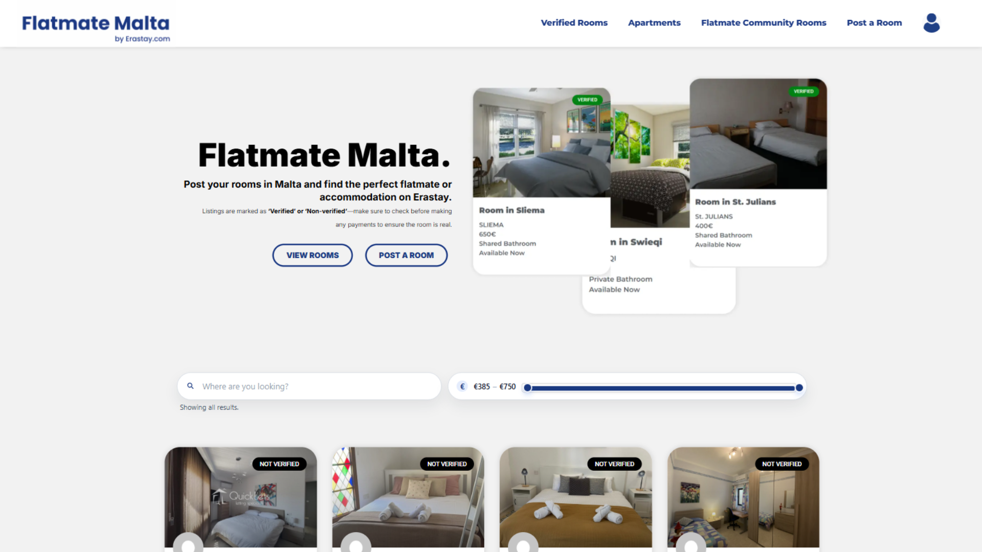 Rooms screen on Flatmate Malta by Erastay